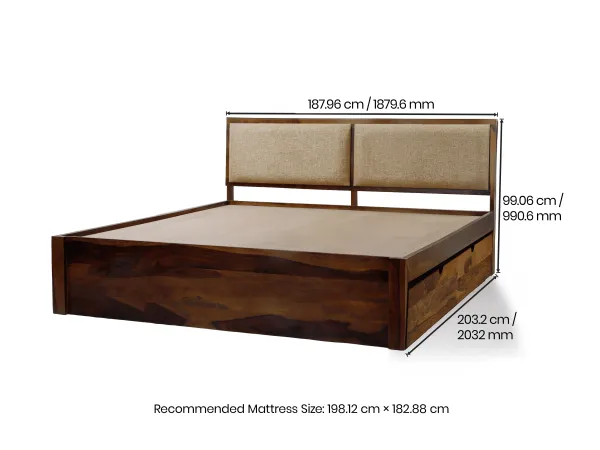Vesta Solid Wood King Size Double Bed with Storage